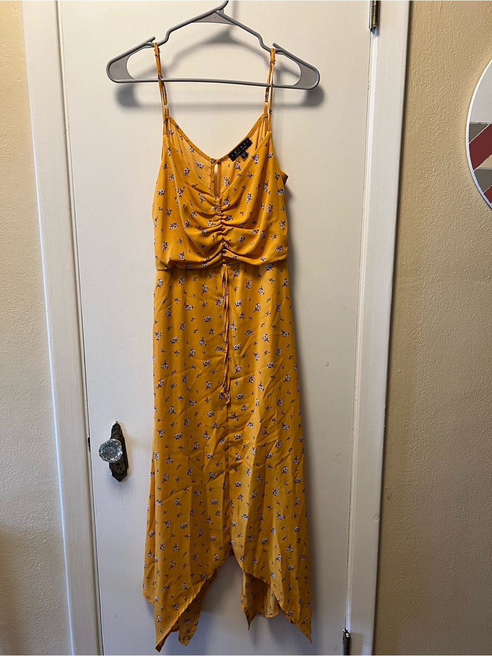 Trixxi Mustard Yellow Floral Asymmetrical Midi Dress